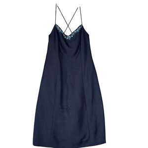 Vintage Sleeveless Midi Dress with Floral Embroidery Black Cocktail Evening